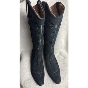 Agave Sky Embroidered Snip Toe Cowboy Womens Black Suede Boots Size 10 NWOT